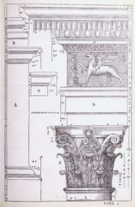 アントニヌス神殿とファウスティナ神殿の装飾の細部、パラディオによって1570年に出版された「I Quattro Libri dell&39;Architettura」の複製のイラスト